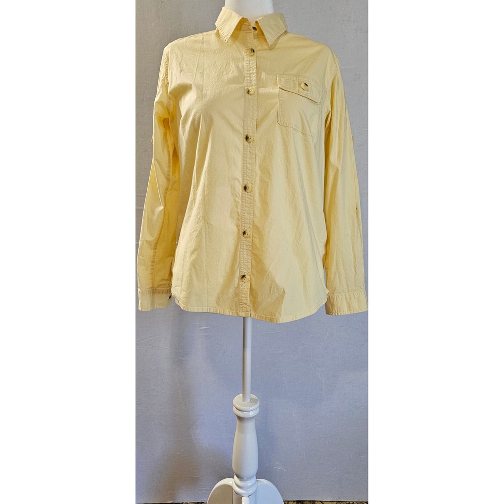 Columbia Womens Large Yellow Long Sleeve Button Down Roll Tab Hiking Shirt